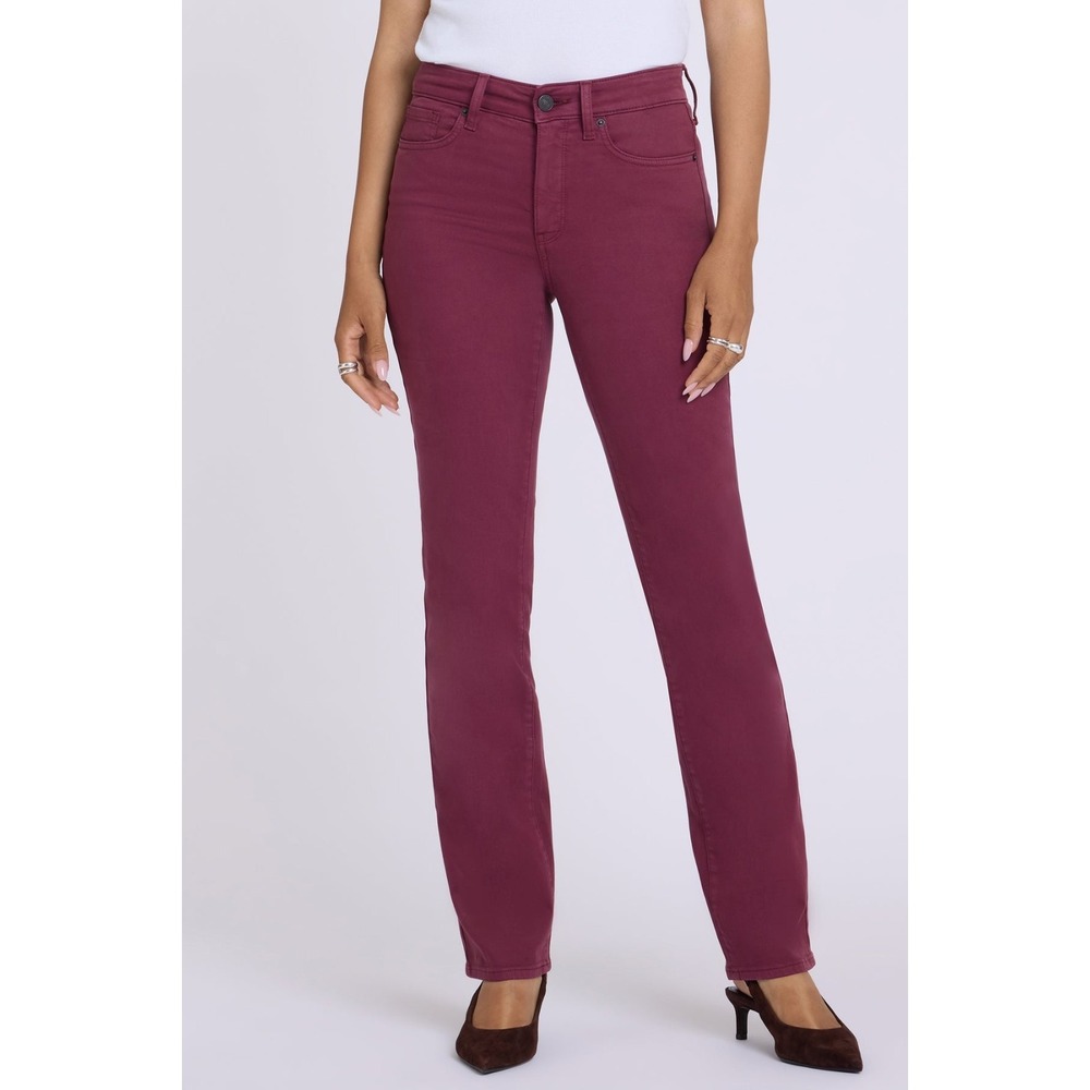 NYDJ Marilyn Straight Jeans Size 12 True Burgundy Lift Tuck Technology Stretch